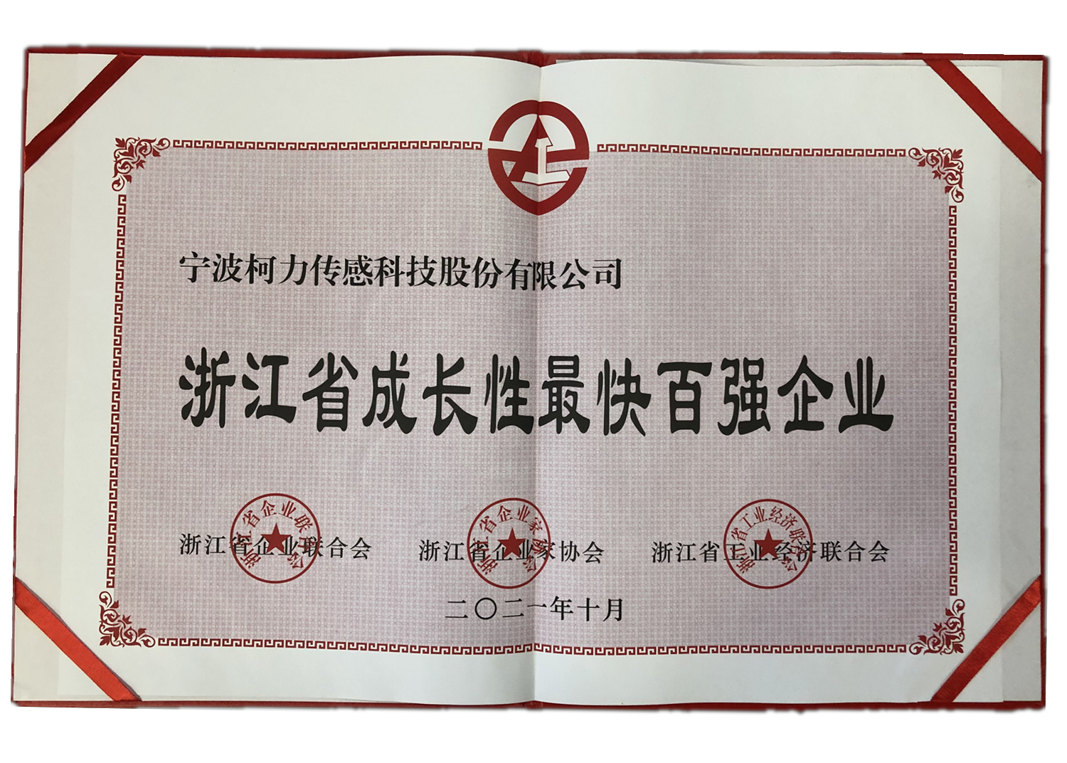 公司榮獲浙江省成長(zhǎng)性最快百?gòu)?qiáng)企業(yè)